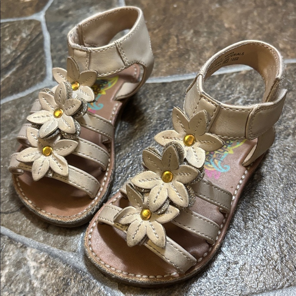 Rachel Shoes Beige Floral Kids Sandals